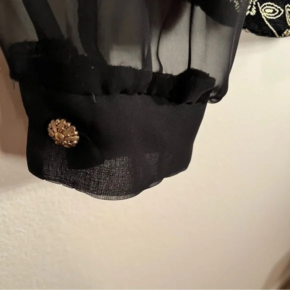 Black and Gold Embroidered Top Sheer Sleeves - Picture 5 of 9